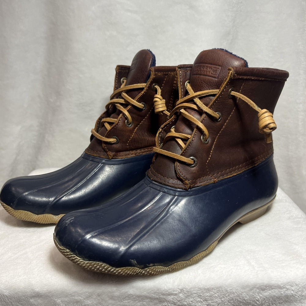 Sperry Top-Sider Saltwater Duck Boots Women's Size 8 Brown Navy Waterproof